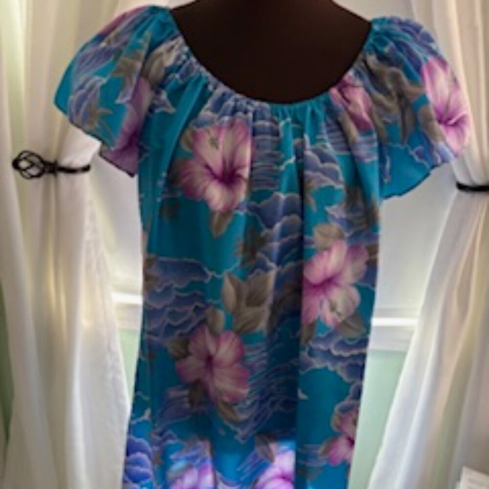 Vtg Hilo Hattie Turquoise Muumuu Dress